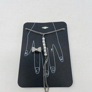 G by Gennaro Womens Size 7 Silver Tone Faux Pearl Bracelet with Ring Chain